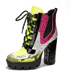 Women's Lime Cape Robbin Heeled for Sparkly Sequin Platform Chelsea Boots